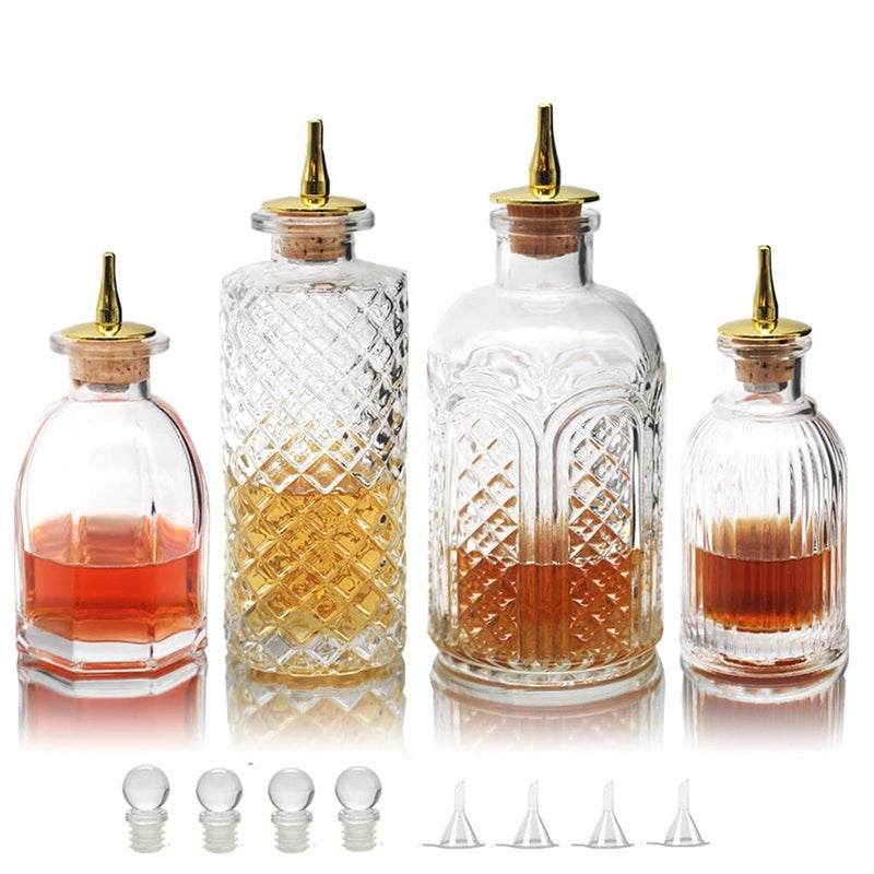 SuproBarware Bitters Bottle for Cocktails Set of 4 - Glass Dasher Bottles with Dash Tops, Great for Bartender,Home Bar - Image 1